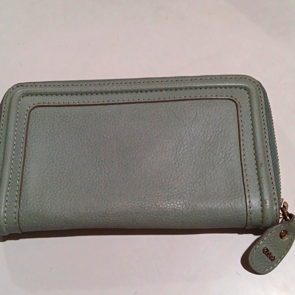 Chloe Leather Long Zip Around Wallet Signature Monogram Seafoam Green EUC - Picture 2 of 10